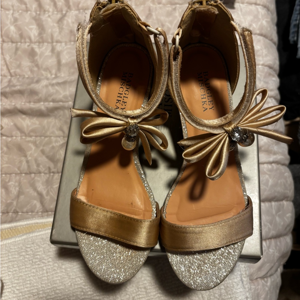 Badgley Mischka Kids Glittering Gold and Silver Dress Shoes